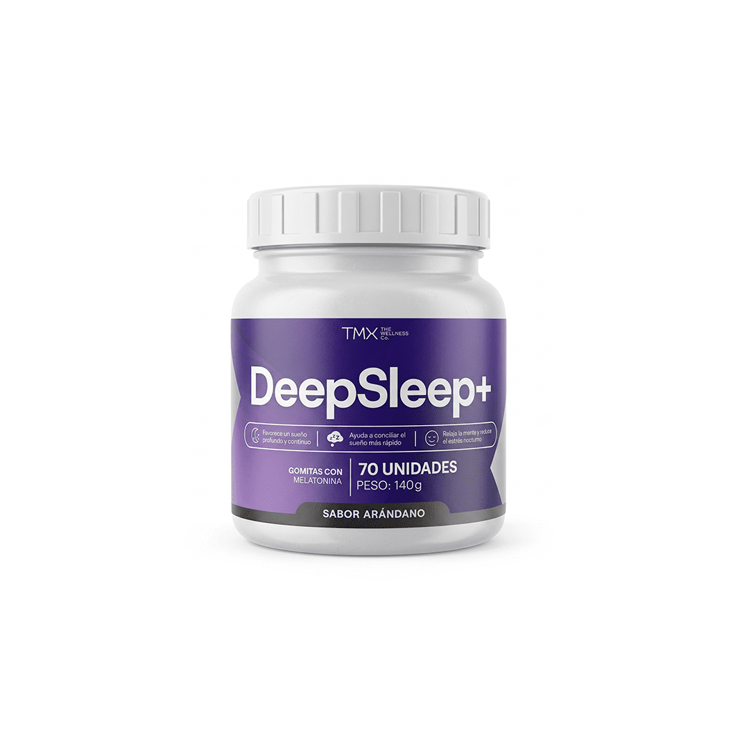 Frasco Deep Sleep+ sabor arándano de TMX Wellness, 70 gomitas