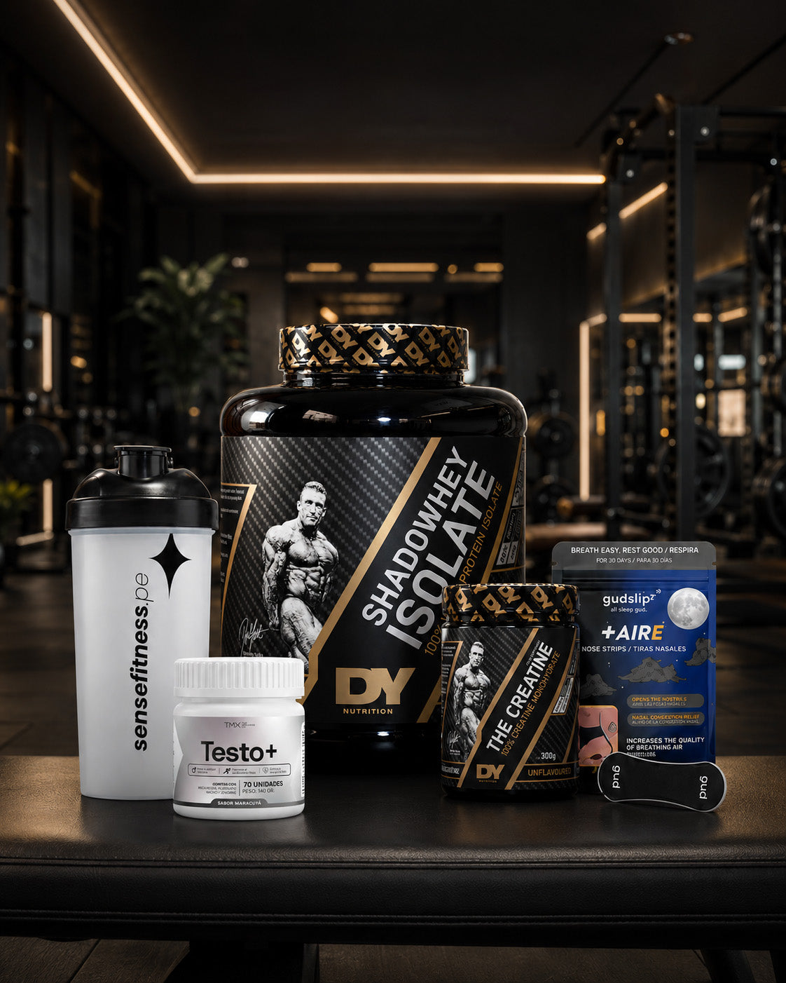 PACK FULL GAINS | Proteína 2kg+ Creatina 300gr+ Gomitas Testo+ Shaker + Tiras Nasales