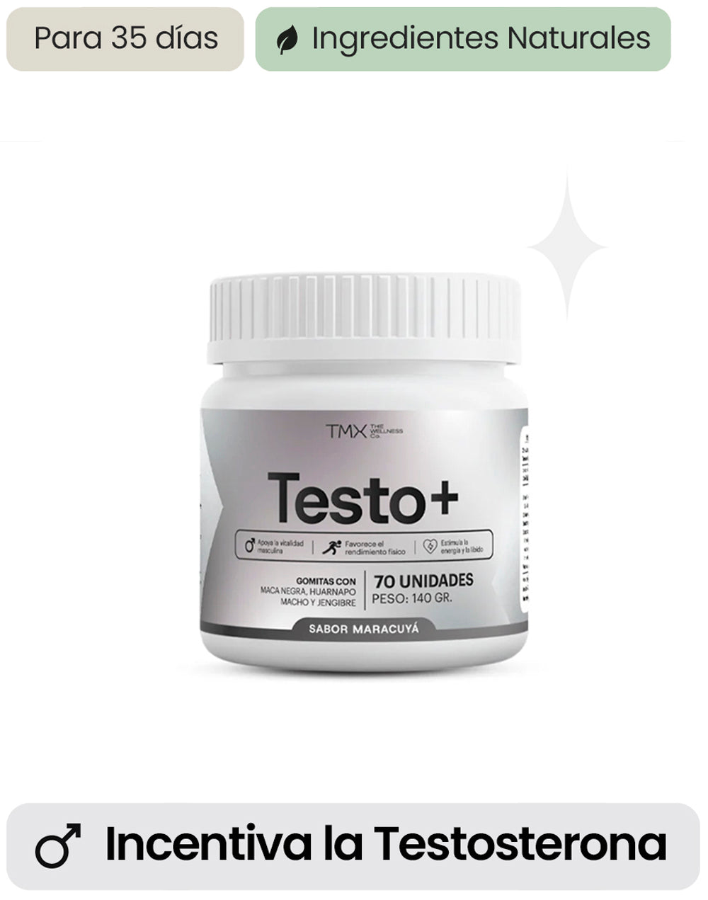 Gomitas Sense Fitness TESTO+ para aumentar la testosterona natural, con sabor y textura atractivos, en envase visible en la imagen.